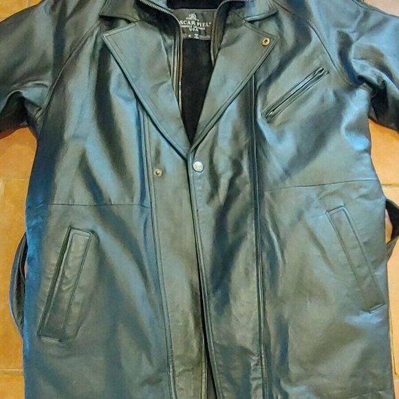Oscar Piel Men's Black Perfect Leather Insulated Winter Coat Jacket USA - MED - Picture 2 of 9